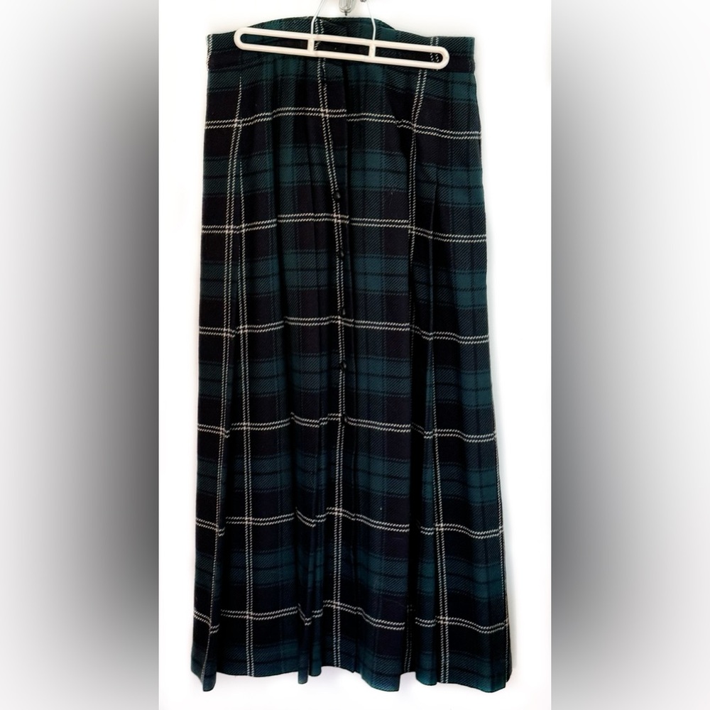 Vintage Long Wool Green Plaid Kilt By Byblos US10